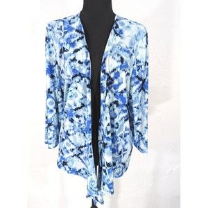 Chico's EasyWear Women's 3 XL 16 3/4 Sl. Blue Watercolor Cardigan Top
